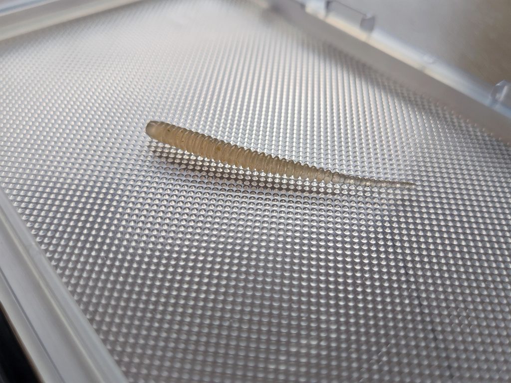 メイホウ ライトゲームケースJのフタ裏にあるWorm Slip(ワームスリップ)加工の特殊凹凸とワーム